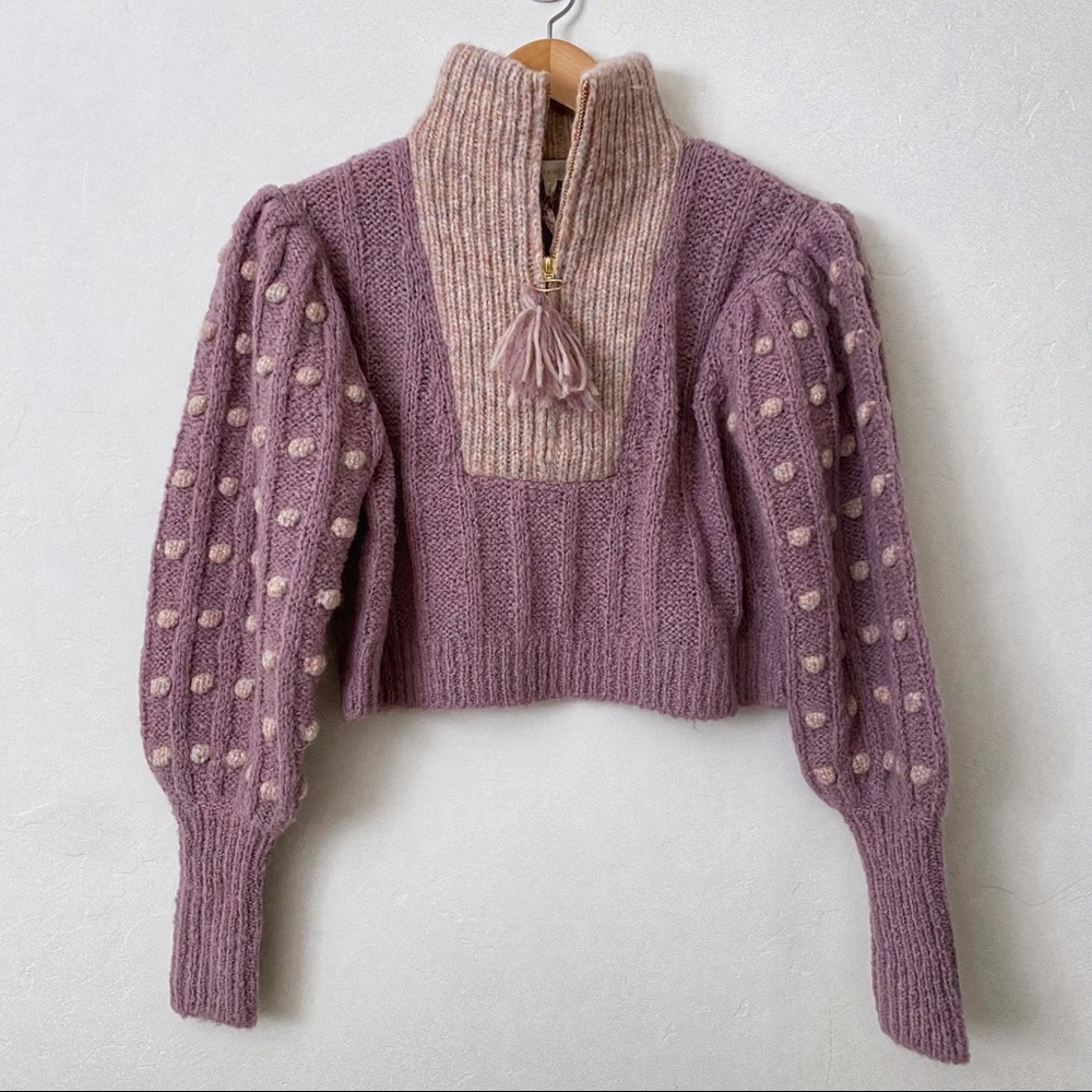 LoveShackFancy Jonae Cropped Half Zip Sweater